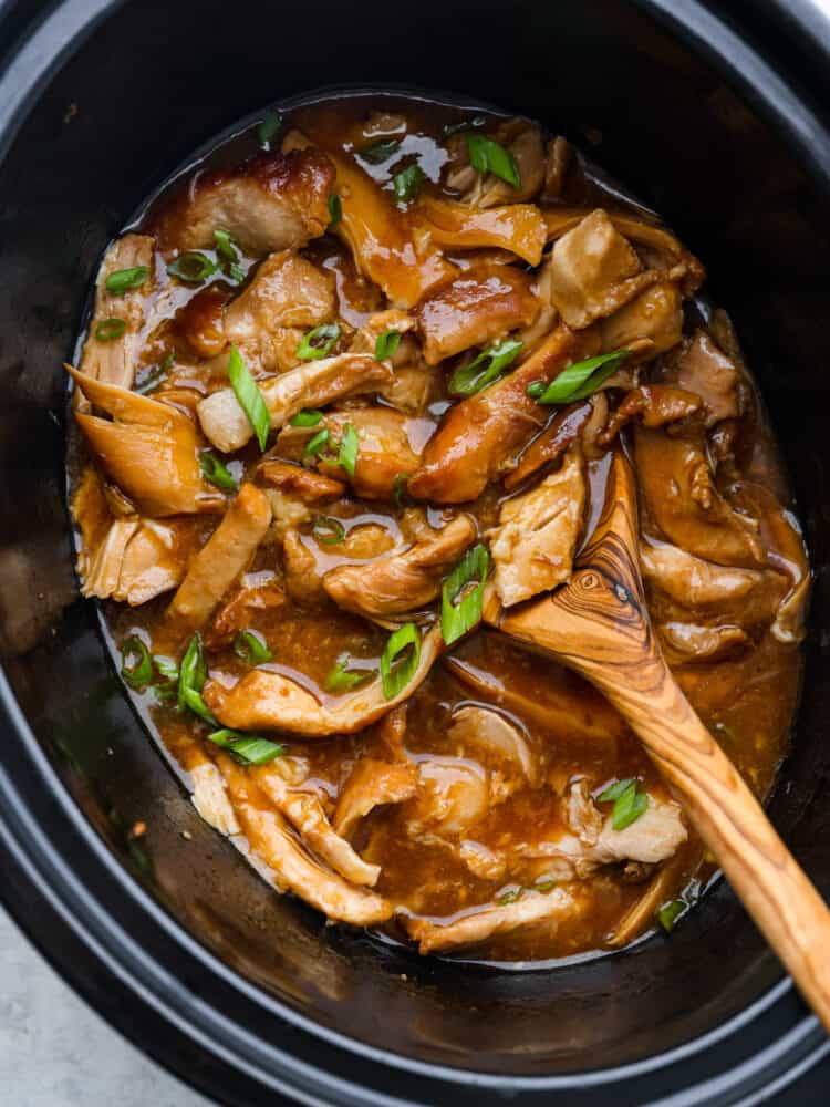 Shredded crockpot huli huli chicken.