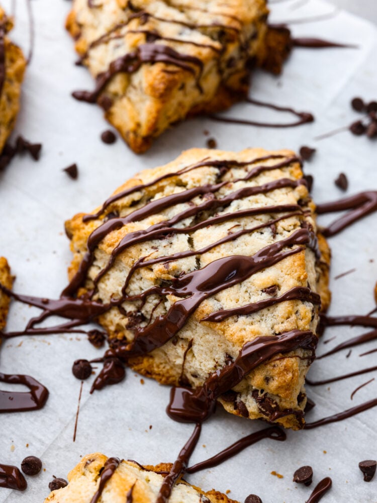 Closeup of a chocolate scone.