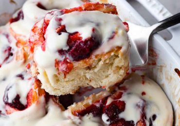 Strawberry Cinnamon Rolls with Lemon Cream Cheese Glaze