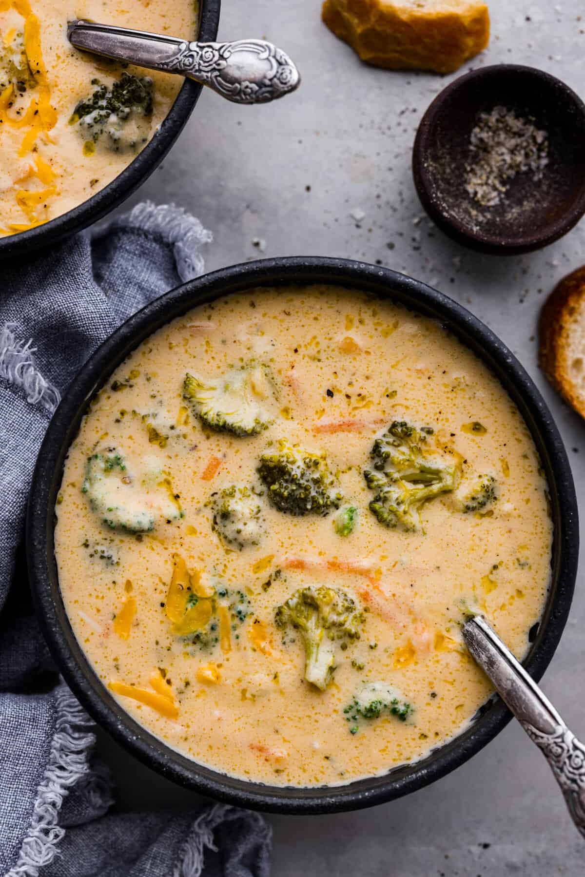 A top view of the soup in a bowl. 