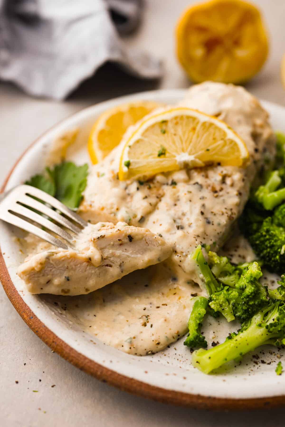 A serving of the recipe on a stoneware plate.